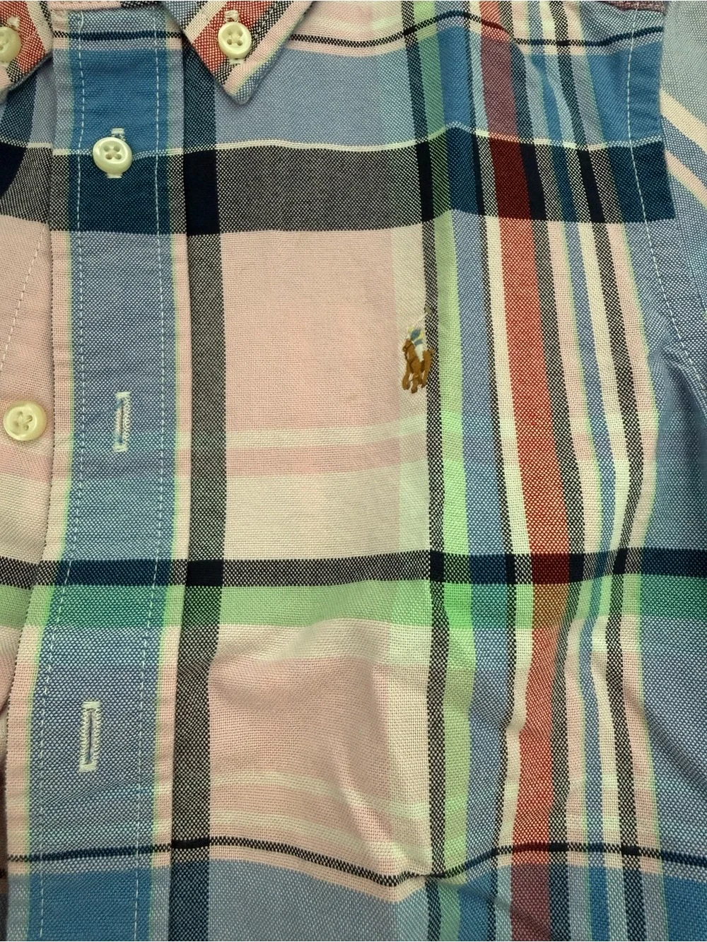 Ralph Lauren Pastel Plaid Short Sleeve Boys Button-Down Shirt